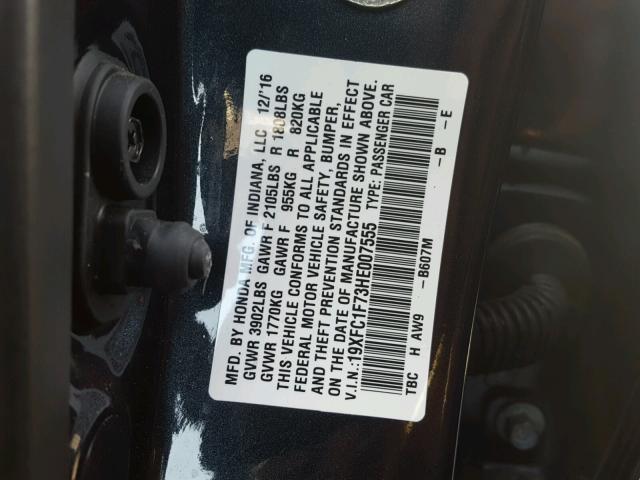 19XFC1F73HE007555 - 2017 HONDA CIVIC EXL BLUE photo 10