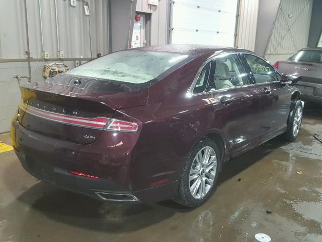 3LN6L2LU5DR813203 - 2013 LINCOLN MKZ HYBRID MAROON photo 4