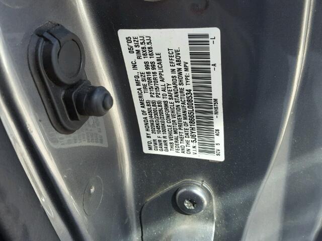 5J6YH18665L008534 - 2005 HONDA ELEMENT EX GRAY photo 10