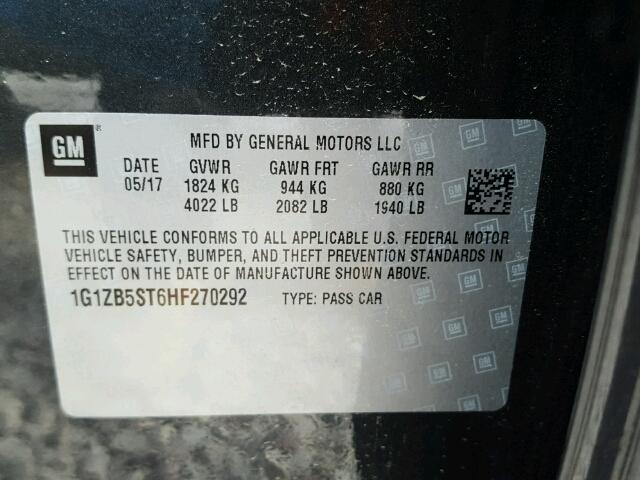 1G1ZB5ST6HF270292 - 2017 CHEVROLET MALIBU LS BLACK photo 10