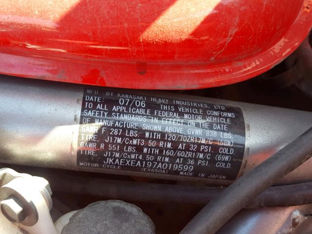 JKAEXEA197A019599 - 2007 KAWASAKI EX650 A Qırmızı foto 10