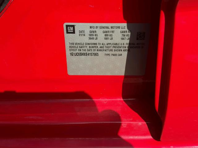 1G1JC6SHXE4157965 - 2014 CHEVROLET SONIC LT RED photo 10