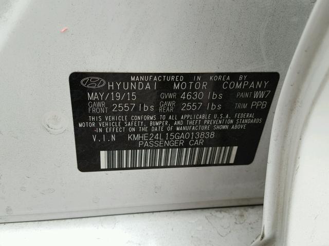 KMHE24L15GA013838 - 2016 HYUNDAI SONATA HYB WHITE photo 10