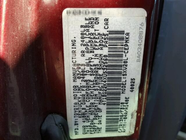 4T1BG22K4XU532560 - 1999 TOYOTA CAMRY CE MAROON photo 10