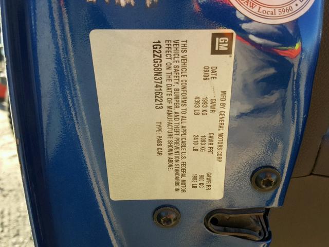 1G2ZG58N374162213 - 2007 PONTIAC G6 BASE BLUE photo 10