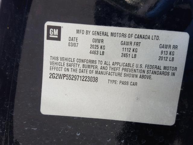 2G2WP552971223038 - 2007 PONTIAC GRAND PRIX BLACK photo 10