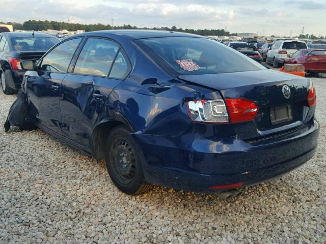 3VW2K7AJ9DM268791 - 2013 VOLKSWAGEN JETTA BASE BLUE photo 3