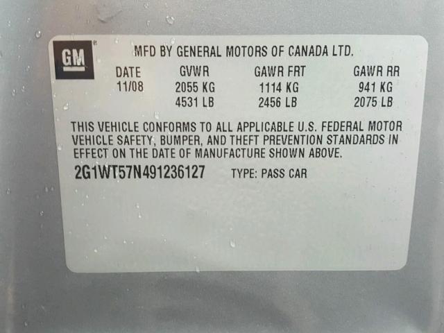 2G1WT57N491236127 - 2009 CHEVROLET IMPALA GRAY photo 10