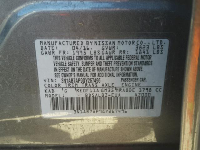 3N1AB7AP9GY267496 - 2016 NISSAN SENTRA CHARCOAL photo 10