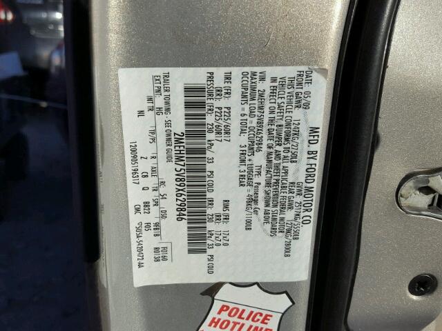 2MEHM75V89X629846 - 2009 MERCURY GRAND MARQ GRAY photo 10