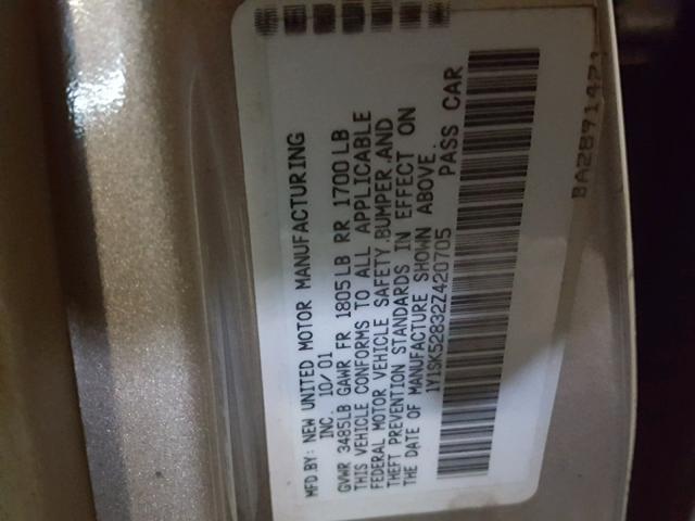 1Y1SK52832Z420705 - 2002 CHEVROLET GEO PRIZM 棕色 照片 10