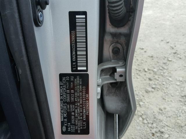 KNADM4A32E6399033 - 2014 KIA RIO LX SILVER photo 10