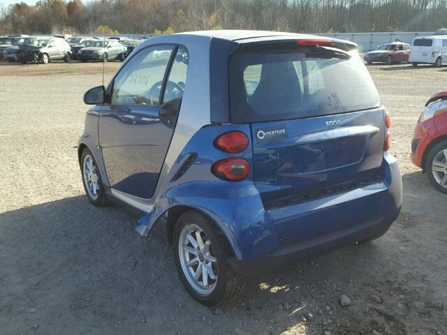 WMEEJ31X78K128138 - 2008 SMART FORTWO PUR BLUE photo 3