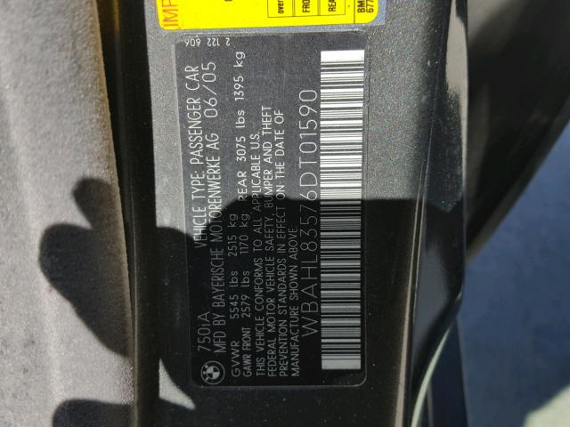 WBAHL83576DT01590 - 2006 BMW 750 I CHARCOAL photo 10