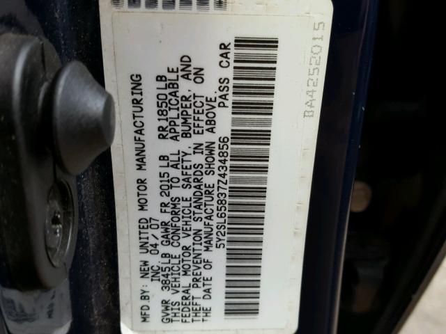 5Y2SL65837Z434856 - 2007 PONTIAC VIBE BLUE photo 10