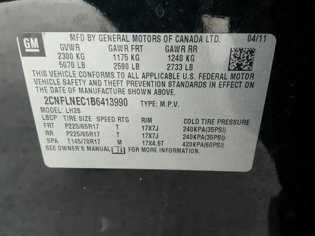 2CNFLNEC1B6413990 - 2011 CHEVROLET EQUINOX LT BLACK photo 10