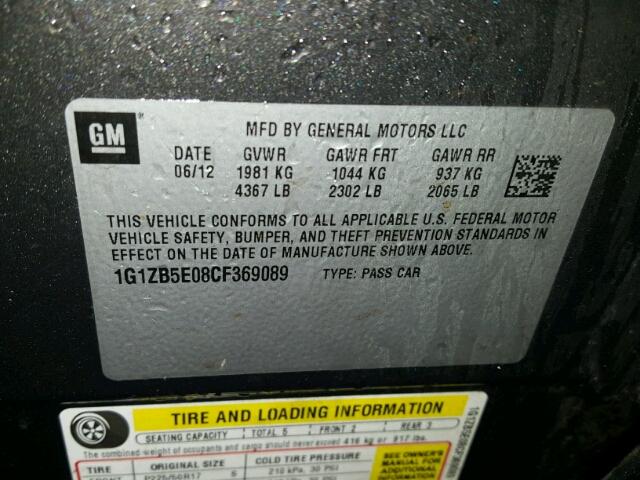 1G1ZB5E08CF369089 - 2012 CHEVROLET MALIBU LS ნაცრისფერი ფოტო 10