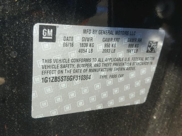 1G1ZB5ST6GF310384 - 2016 CHEVROLET MALIBU LS შავი ფოტო 10