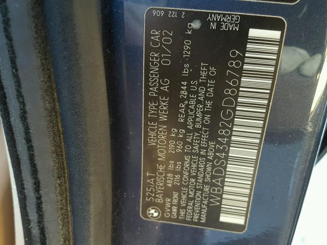 WBADS43482GD86789 - 2002 BMW 525 IT AUT BLUE photo 10