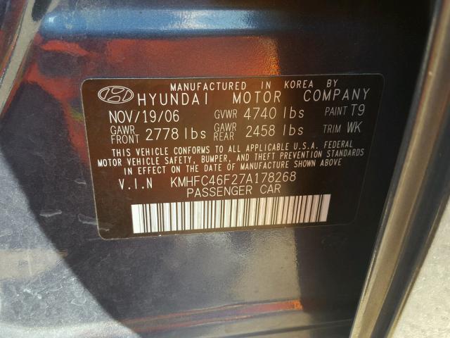 KMHFC46F27A178268 - 2007 HYUNDAI AZERA SE BLUE photo 10