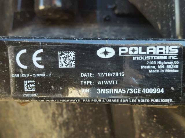 3NSRNA573GE400994 - 2016 POLARIS RANGER CRE BLACK photo 10