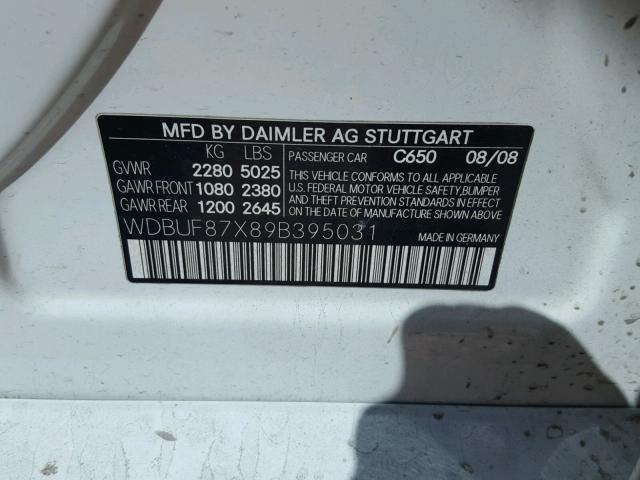 WDBUF87X89B395031 - 2009 MERCEDES-BENZ E 350 4MAT WHITE photo 10