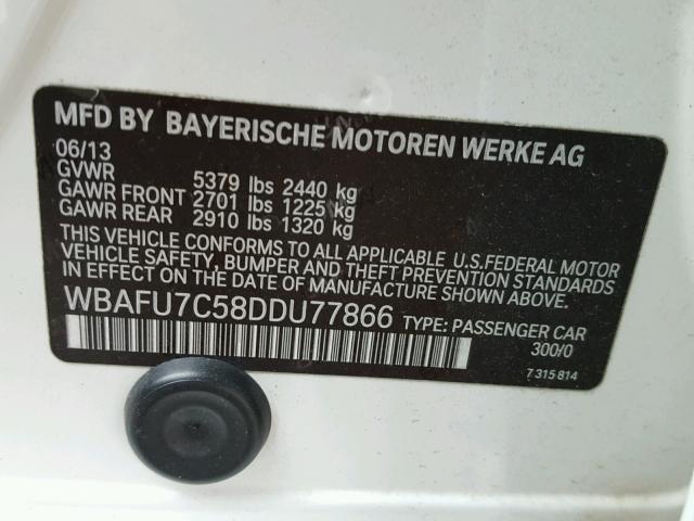 WBAFU7C58DDU77866 - 2013 BMW 535 WHITE photo 10