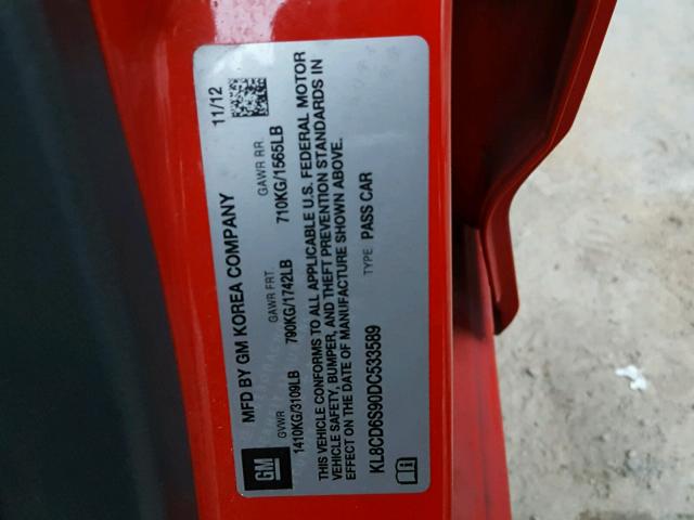 KL8CD6S90DC533589 - 2013 CHEVROLET SPARK 1LT RED photo 10