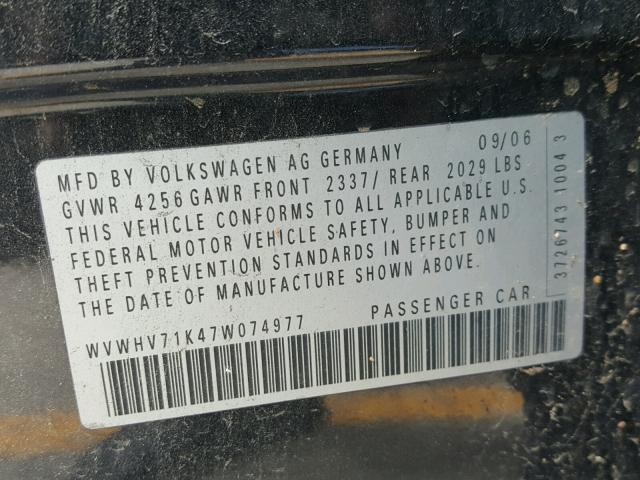 WVWHV71K47W074977 - 2007 VOLKSWAGEN NEW GTI BLACK photo 10