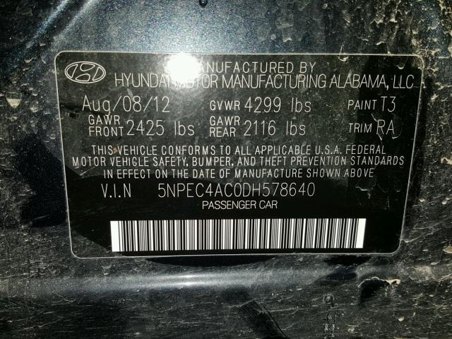 5NPEC4AC0DH578640 - 2013 HYUNDAI SONATA SE BLACK photo 10