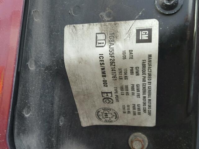 1G8AJ55F26Z141761 - 2006 SATURN ION LEVEL RED photo 10