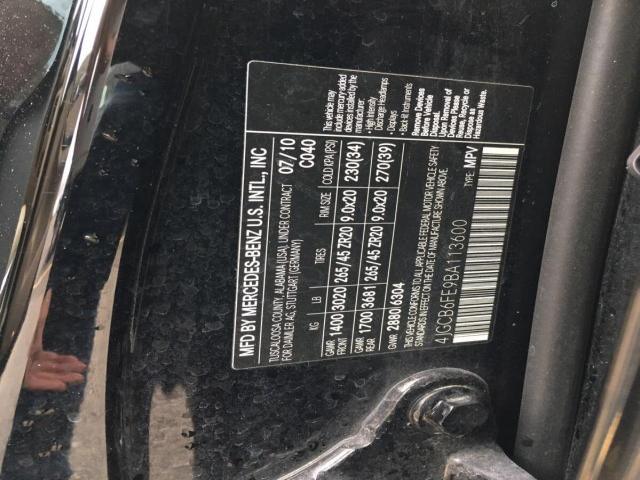 4JGCB6FE9BA113600 - 2011 MERCEDES-BENZ R BLACK photo 10