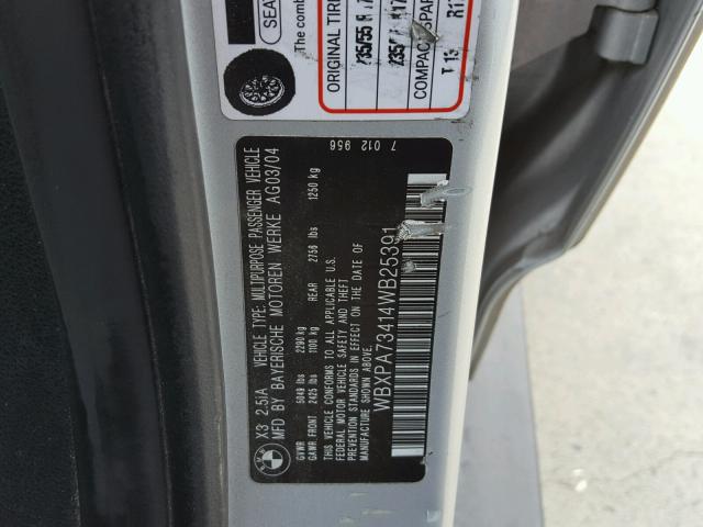 WBXPA73414WB25391 - 2004 BMW X3 2.5I SILVER photo 10