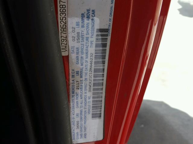 3VWCK21C12M446232 - 2002 VOLKSWAGEN NEW BEETLE RED photo 10