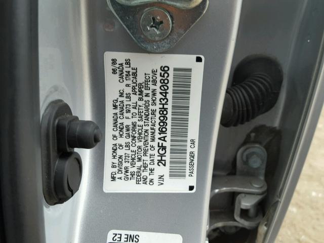 2HGFA16998H340856 - 2008 HONDA CIVIC EXL SILVER photo 9