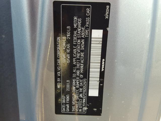 YV1MK672782052970 - 2008 VOLVO C30 T5 SILVER photo 10