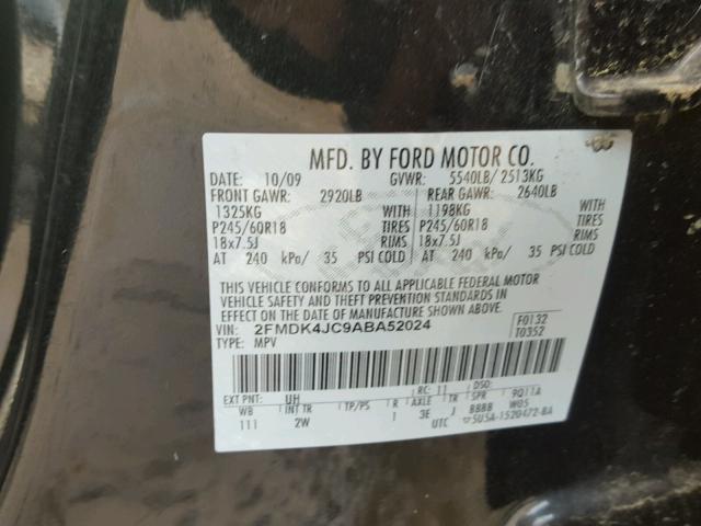 2FMDK4JC9ABA52024 - 2010 FORD EDGE Siyah fotoğraf 10