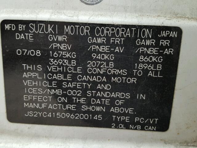 JS2YC415096200145 - 2009 SUZUKI SX4 BASE WHITE photo 10