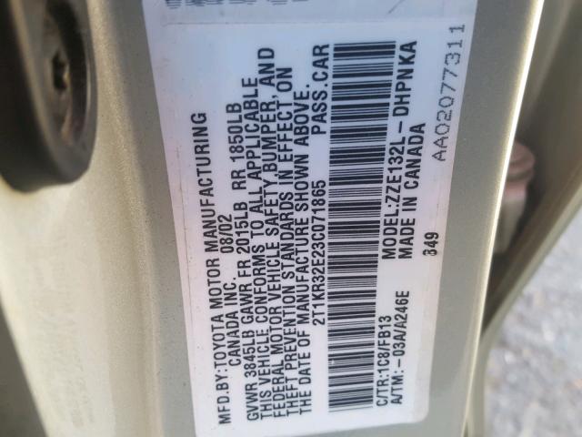 2T1KR32E23C071865 - 2003 TOYOTA MATRIX 银色 照片 10