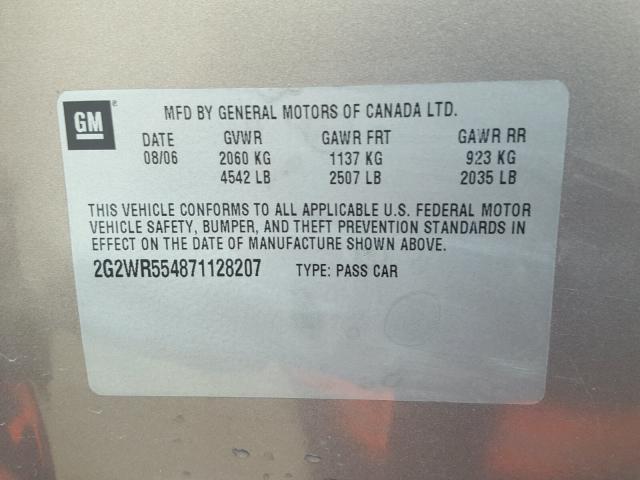 2G2WR554871128207 - 2007 PONTIAC GRAND PRIX Qəhvəyi foto 10