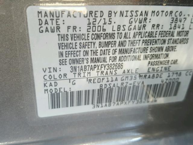 3N1AB7APXFY382686 - 2015 NISSAN SENTRA S GRAY photo 10