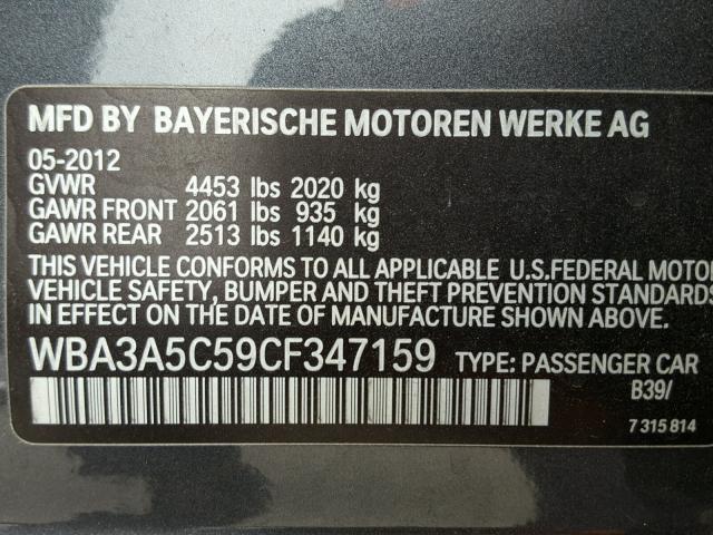 WBA3A5C59CF347159 - 2012 BMW 328 I CHARCOAL photo 10