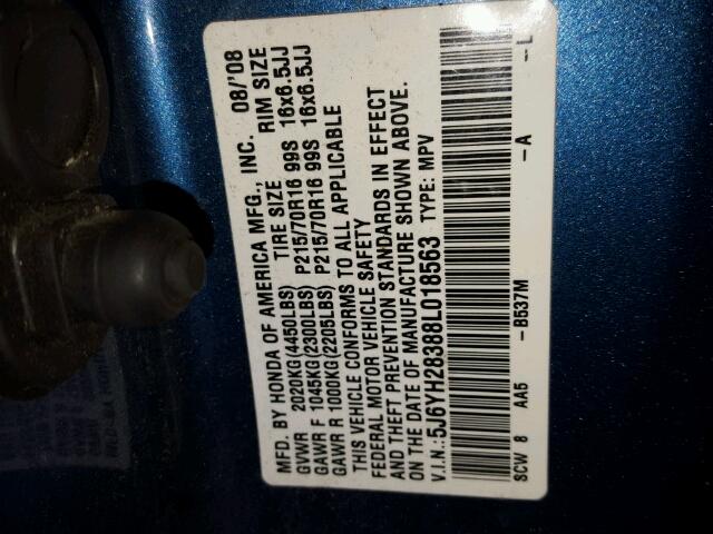 5J6YH28388L018563 - 2008 HONDA ELEMENT LX BLUE photo 10