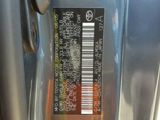 JTKDE177560083437 - 2006 TOYOTA SCION TC 灰色 照片 10