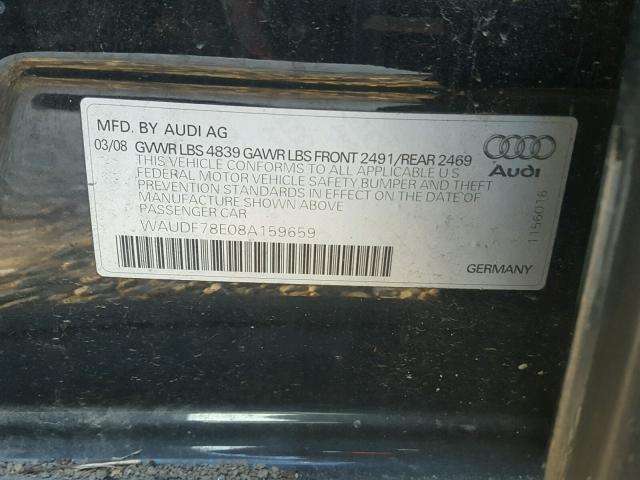 WAUDF78E08A159659 - 2008 AUDI A4 2.0T QU BLACK photo 10