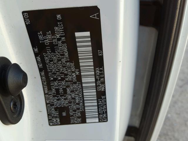 5TDYK4CC4AS325677 - 2010 TOYOTA SIENNA XLE WHITE photo 10