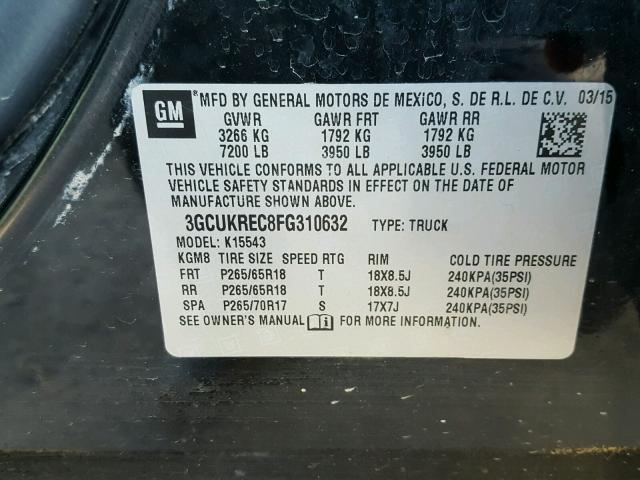 3GCUKREC8FG310632 - 2015 CHEVROLET SILVERADO BLACK photo 10