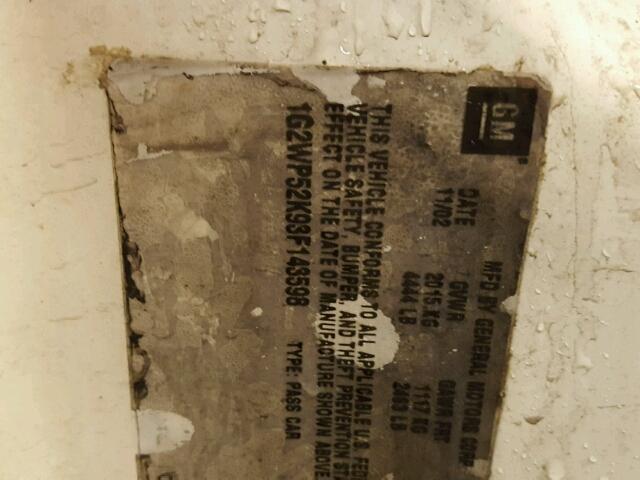 1G2WP52K93F143598 - 2003 PONTIAC GRAND PRIX WHITE photo 10