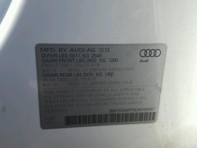 WA1DGAFPXDA049451 - 2013 AUDI Q5 WHITE photo 10