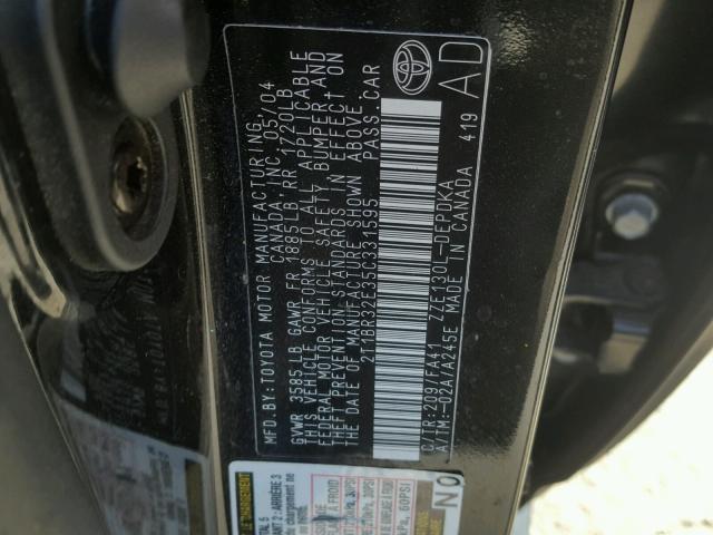 2T1BR32E35C331595 - 2005 TOYOTA COROLLA CE BLACK photo 10